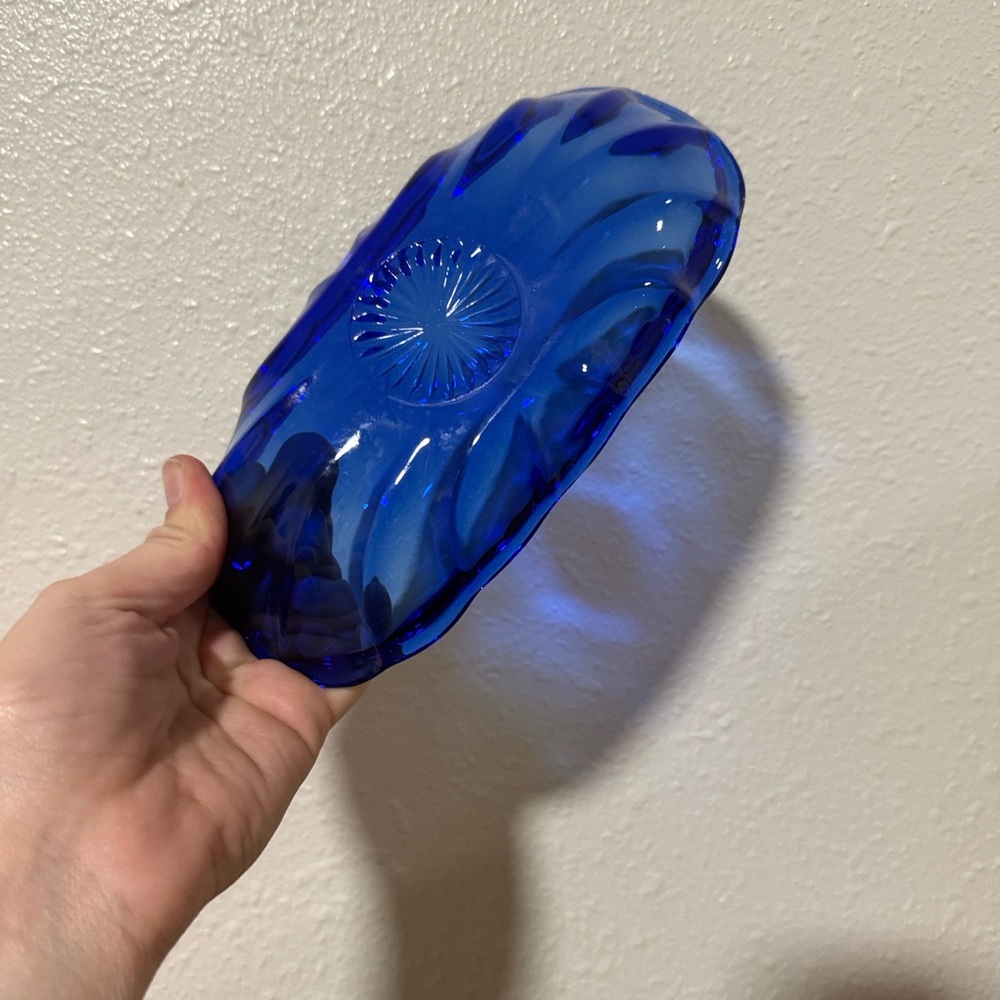 Blue glass butter dish